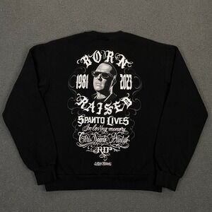 Born x Raised Sweatshirt Mens Small Black Spanto Lives RIP Mister Cartoon LA RIP